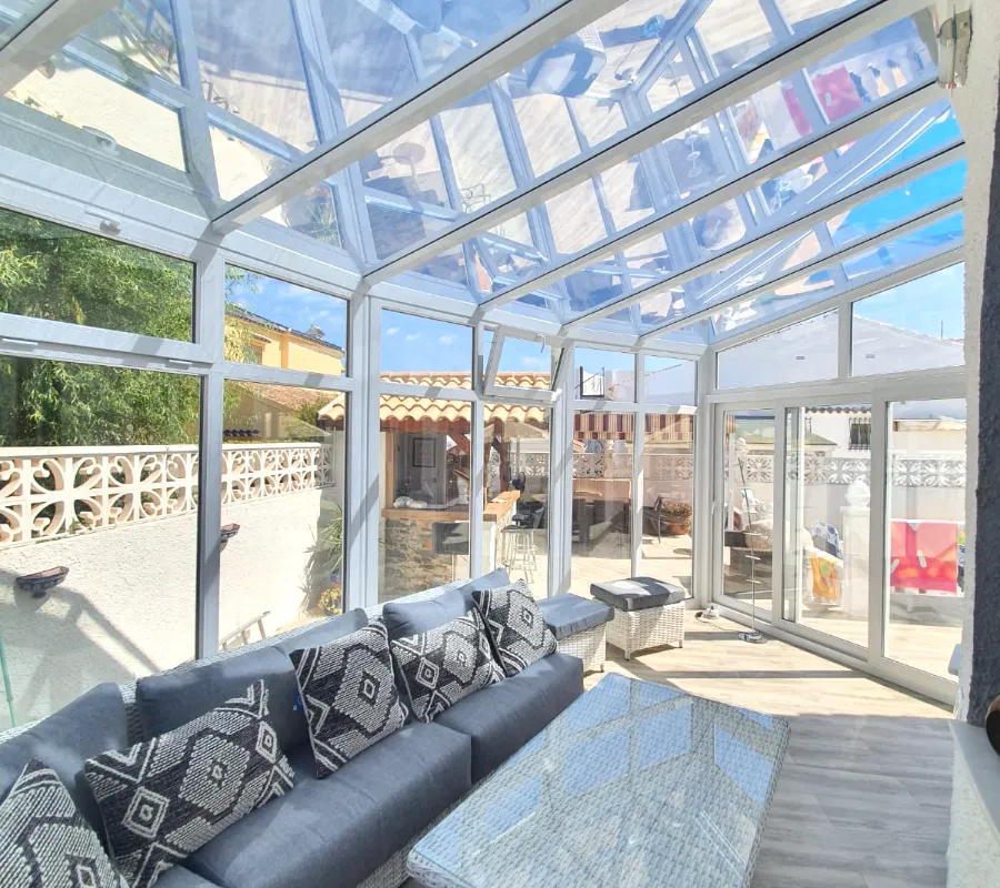 Glass-roof sunroom interior